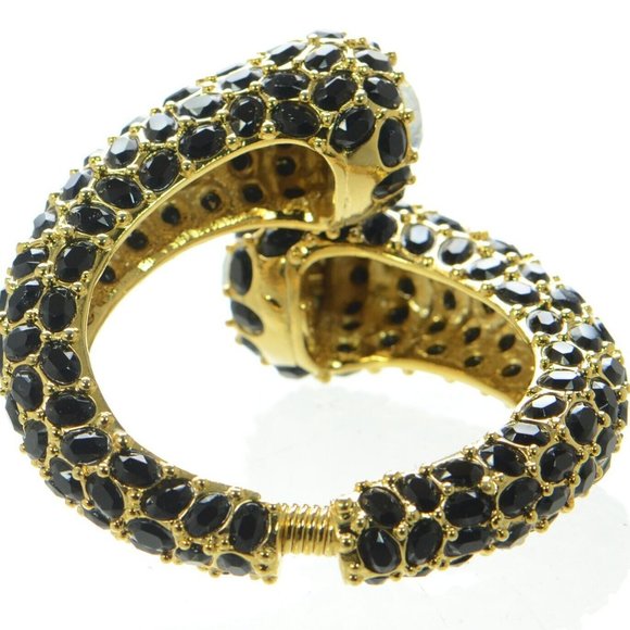 Kenneth Jay Lane KJL Black and White Crystal Bypass Cuff Bracelet - Picture 8 of 8